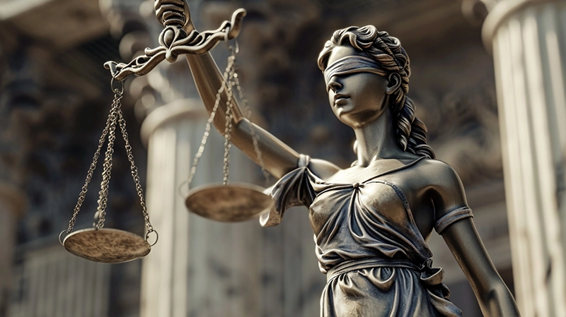 Statue of Lady Justice holding balanced scales