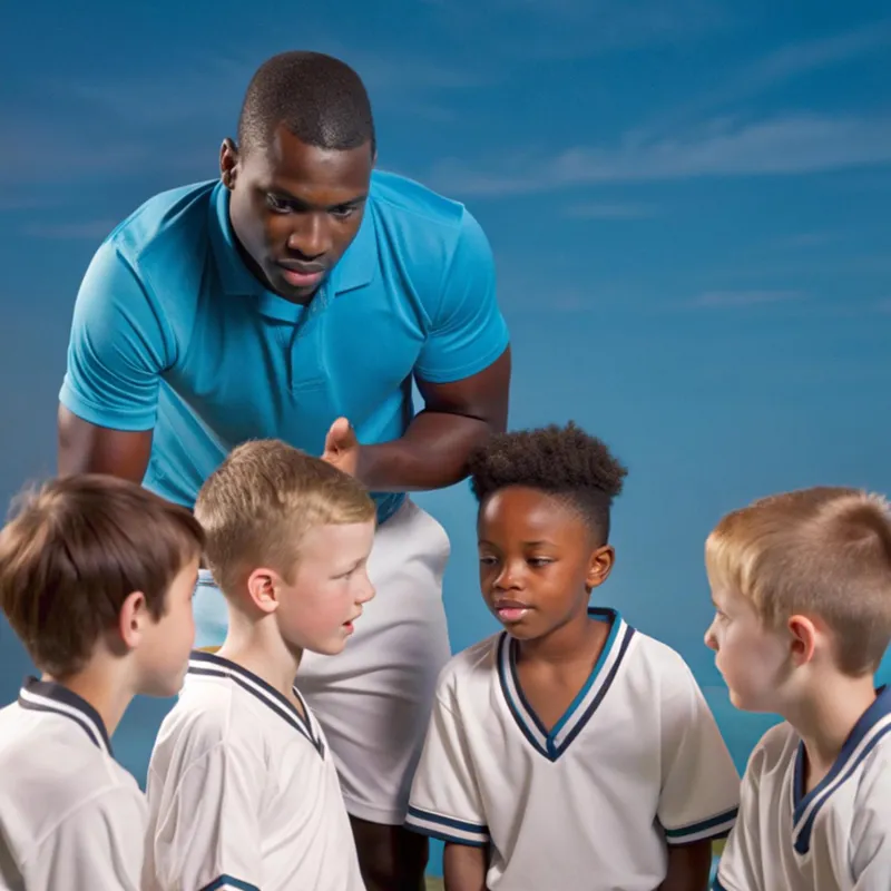 Youth sports players gathered on a field