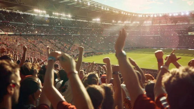 Sunlit stadium crowd during a season game