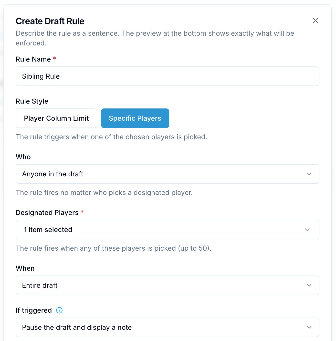 Or name specific players, and pause the draft with a note when one is picked