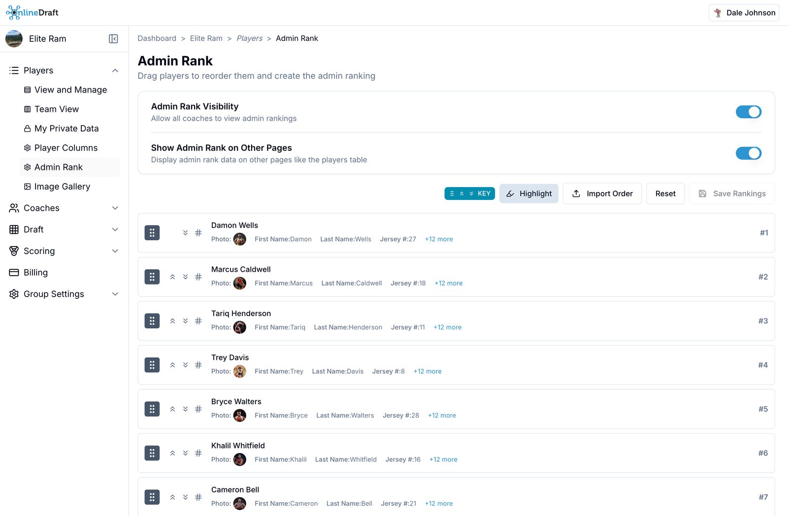 Admins set a shared ranking for the whole group