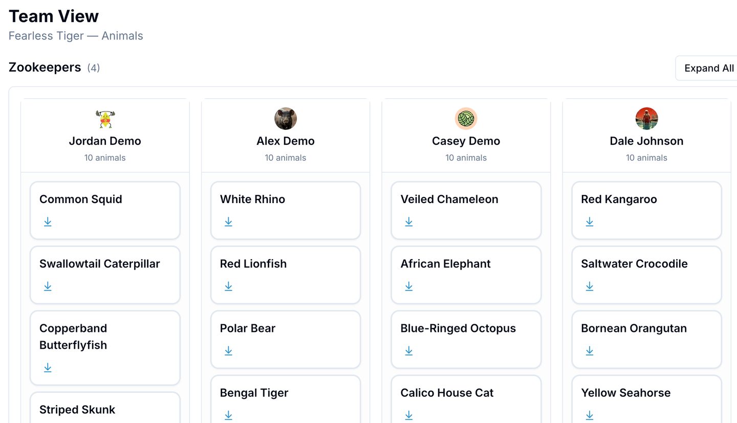 OnlineDraft team view showing what each participant ended up with