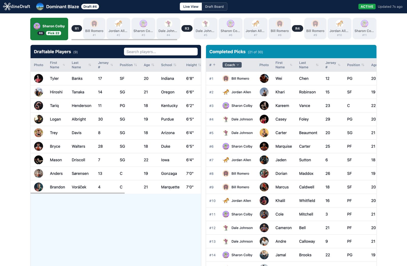 A read-only live view anyone can follow as picks happen